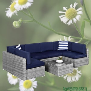 7-Piece Modular Outdoor Sectional Wicker Patio Conversation Set w/ 2 Pillows, Coffee Table, Cover Included, 107 x 53.5 x 28 inches