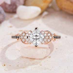 Vintage princess cut moissanite ring unique crossover vine shank wedding ring moissanite cluster rose gold engagement ring dainty ring gift