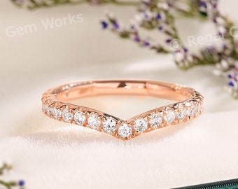 Unique Pavé Diamond 14k Gold Chevron Eternity Band Minimalist Bridal Ring Unique Diamond Anniversary Gift Minimalist Diamond Eternity Ring