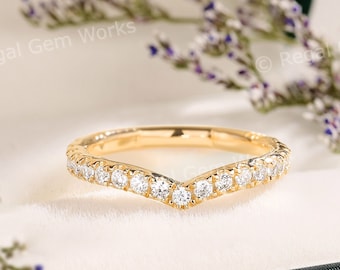 Unique Pavé Diamond 14k Gold Chevron Eternity Band Minimalist Bridal Ring Unique Diamond Anniversary Gift Minimalist Diamond Eternity Ring