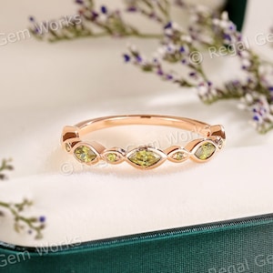Unique 14k Rose Gold Peridot Eternity Band Minimalist Bridal Ring Unique Peridot Anniversary Gift| Minimalist Peridot Eternity Ring for Her