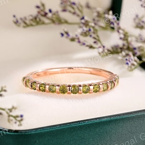 Dainty peridot Eternal Wedding band Unique bezel brown peridot wedding ring minimalist eternity peridot ring anniversary gift gift for wife