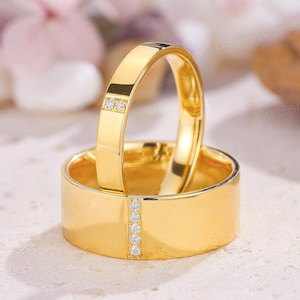 14k Solid Gold Moissanite Couple Promise Ring Him and Her Wedding Ring Dainty 2PC Moissanite Couple Ring Set Unique Matching Couple Ring