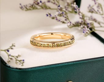 Unique Channel-Set 14k Gold Peridot  Eternity Band| Minimalist Eternity Ring| Unique Peridot Anniversary Gift| Peridot Eternity Ring for Her