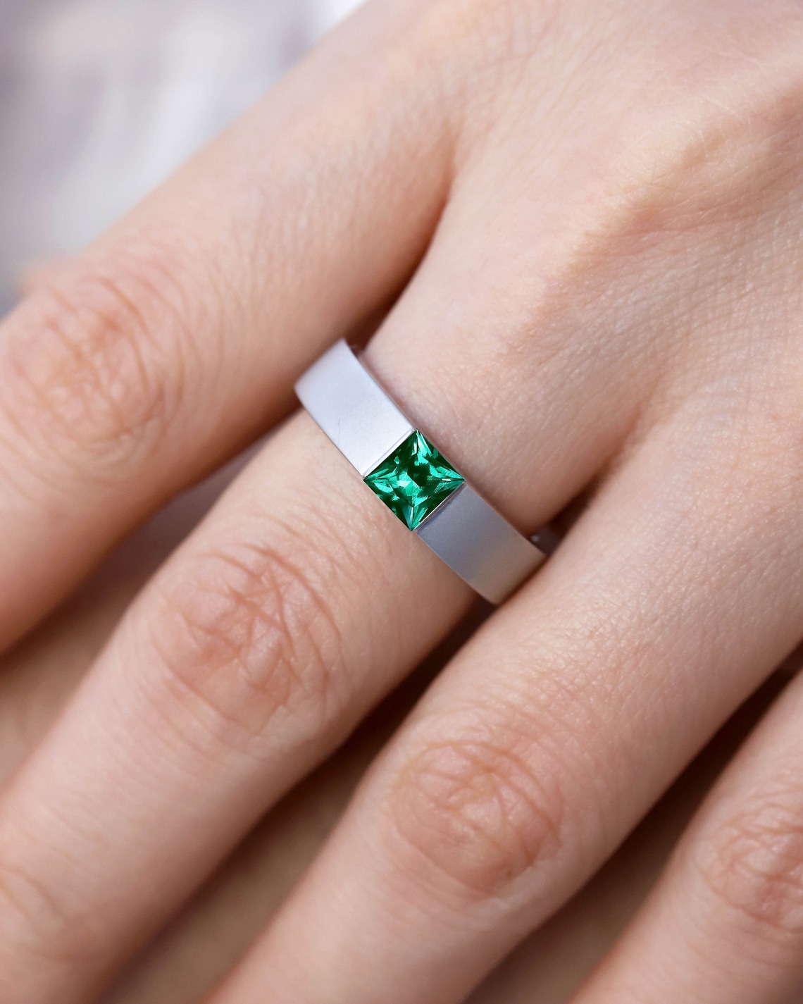 Mens Green Emerald Wedding Band 5MM Princess Cut Emerald Mens Wedding — free download