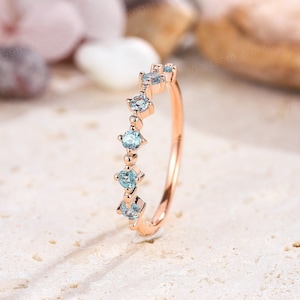 Unique Eternity Band Round Alexandrite Wedding Band Dainty Alexandrite Six Stone Promise Ring Rose Gold Custom Wedding Ring Gift for Women