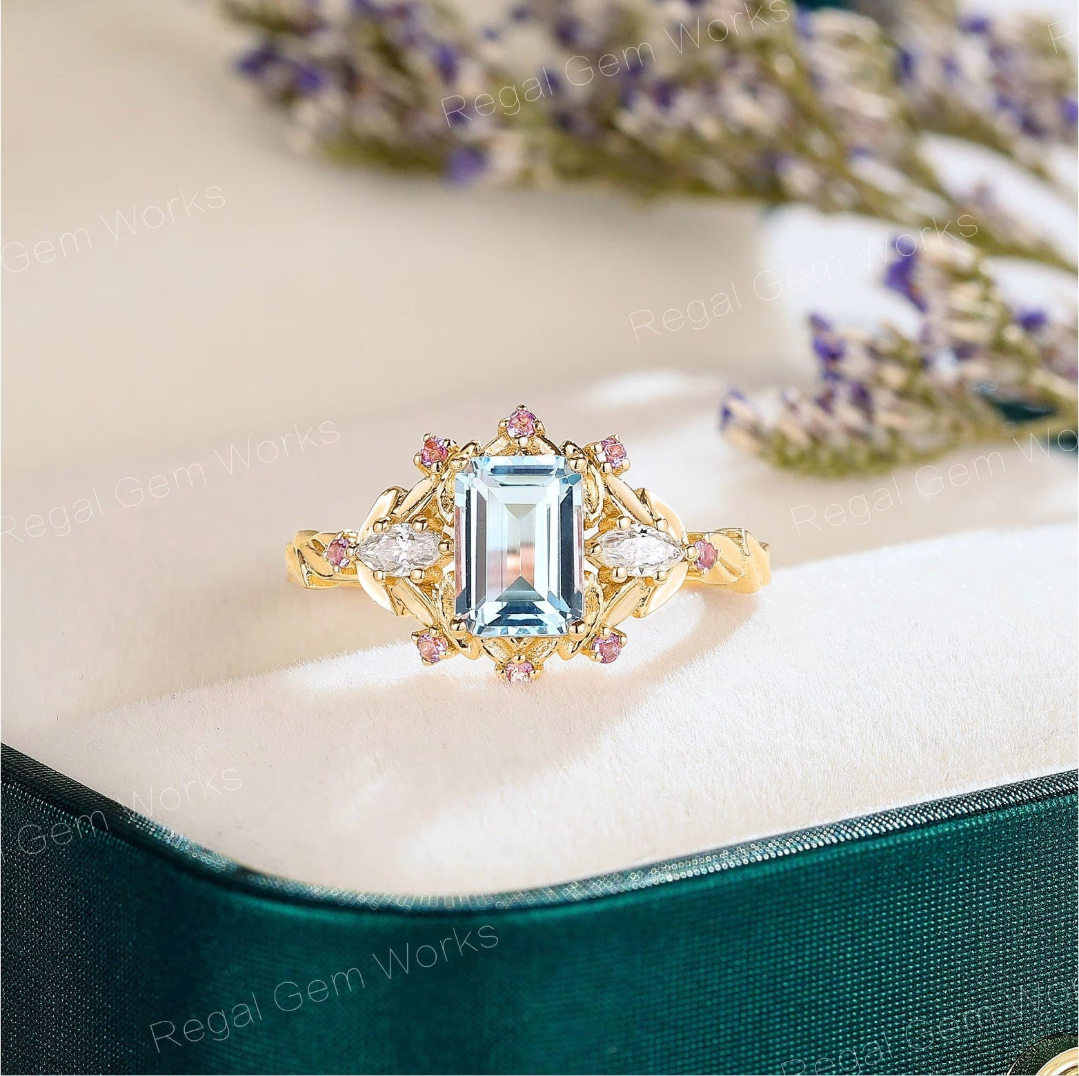 Rose Gold Emerald Cut Aquamarine Ring