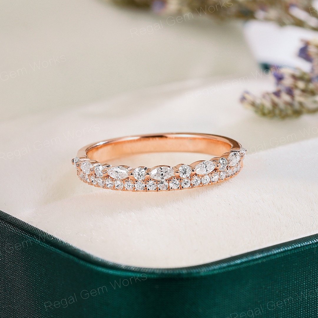 Half Eternity Moissanite Wedding Band Womens Anniversary Ring for Her ...