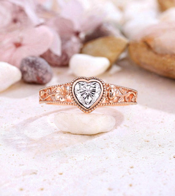 Heart Vintage Promise Rings Heart Shaped Moissanite Engagement