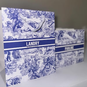 Custom Toile De Jouy Gift Bags | Personalized | Wedding | Bridesmaid Proposal | Bridal | Baby Shower | Birthday | Bachelorette