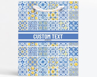 Limão | Mediterrâneo | Azul | Amarelo | Sacolas de presente personalizadas para despedida de solteira | Personalizadas | Aniversário | Casamento | Madrinha | Noiva | Sacola de lembrancinhas