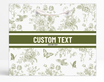 Custom Toile Gift Bags | Personalized | Wedding | Bridesmaid Proposal | Bridal | Olive Green | Birthday | Bachelorette | Butterfly | Cute