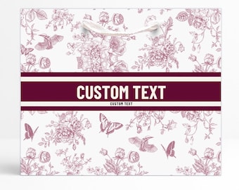 Custom Toile Gift Bags | Personalized | Wedding | Bridesmaid Proposal | Bridal | Burgandy | Birthday | Bachelorette | Butterfly | Cute