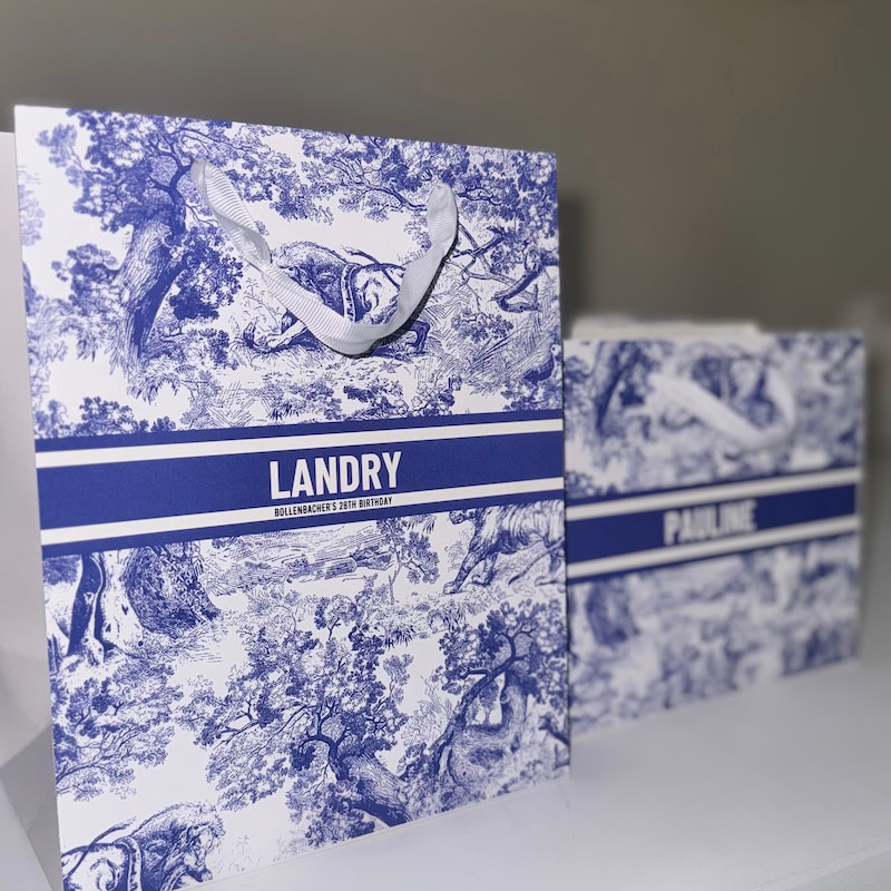 Benutzerdefinierte Toile De Jouy Geschenktüten | Personalisiert | Hochzeit | Brautjungfernantrag | Braut | Babyparty | Geburtstag | Junggesellinnenabschied