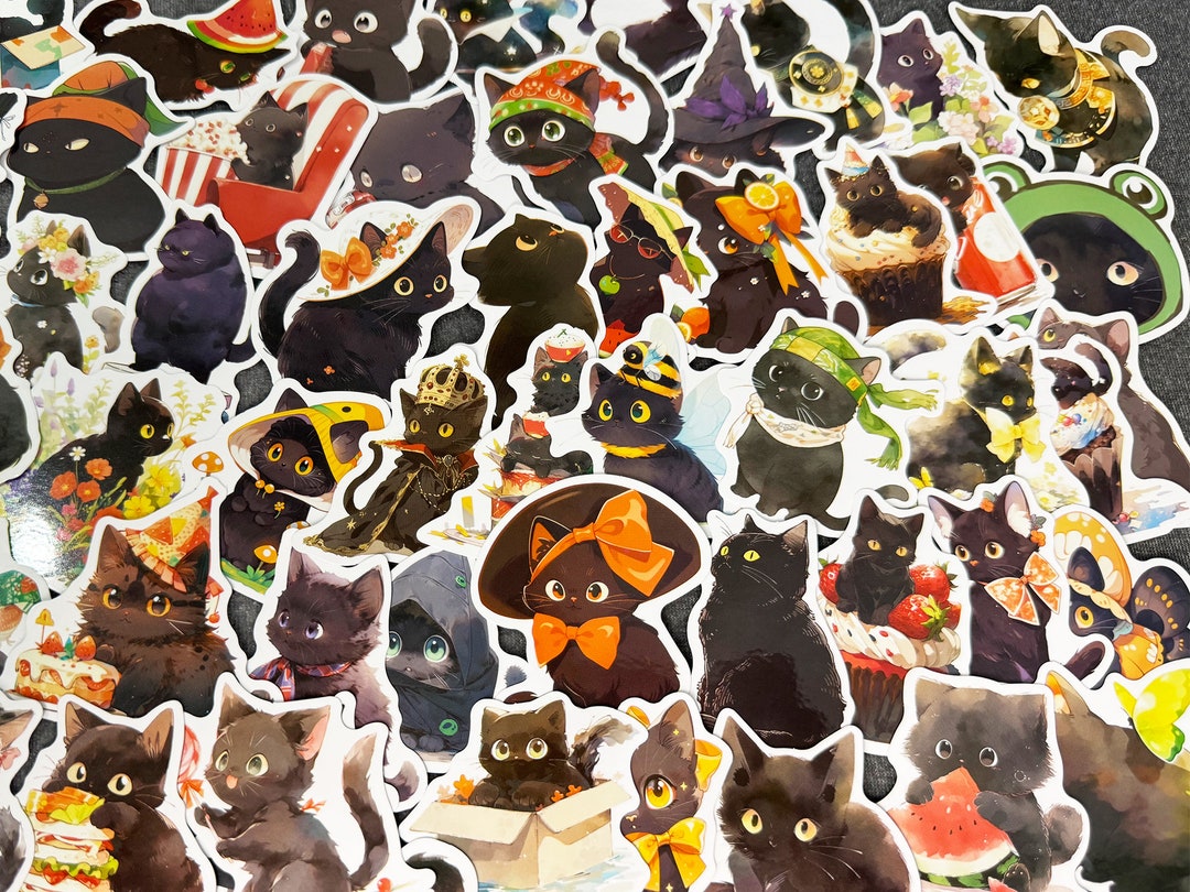 50pcs Cute Black Cat Stickers Black Cat Sticker Pack Cat Stickers - Etsy
