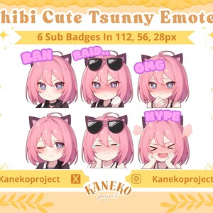 6 Cute Tsunny Emote Pack, High-Resolution Twitch Emotes, Discord Emotes, PNG Emotes for Streamers, Unique Emotes for Twitch, Stiker Emotes