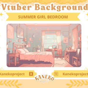 Background For Twitch,Summer Girl Bedroom, Summer Bedroom, Vtuber background, lofi stream overlay, Premade Assets, Peach Summer Room