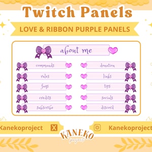 Twitch Panels, Love & Ribbon Purple, Stream Panels, Twitch Stream Panels, Minimal Twitch Panels, Stream Panels,Purple Twitch Panels, Assets