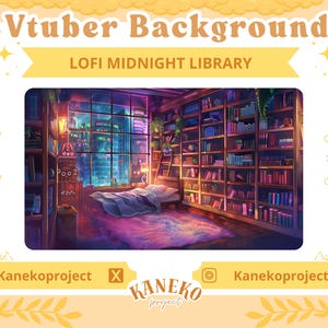 Lofi Midnight Library Background Asset, BGM Background, Stream Overlay, Vtuber Background,Vtuber Asset, Background for Twitch,Stream Overlay