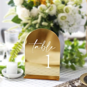 Wedding Table Numbers |  Acrylic Gold Mirror Table Signs | Wedding Table Decor | Table Numbers with Stands | Wedding Table Setting