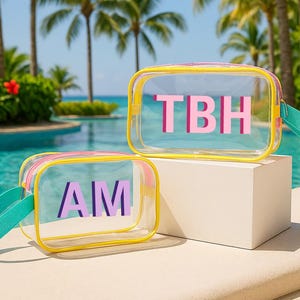 Custom Shadow Monogram Pool Bag, Personalized Waterproof Clear Beach Pouch,  Zipper Storage Bag With Name, Wet Dry Bag For Bridesmaid Gift