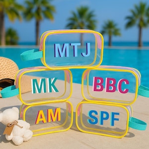 Custom Shadow Monogram Pool Bag, Personalized Waterproof Clear Beach Pouch,  Zipper Storage Bag With Name, Wet Dry Bag For Bridesmaid Gift