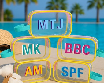 Custom Shadow Monogram Pool Bag, Personalized Waterproof Clear Beach Pouch,  Zipper Storage Bag With Name, Wet Dry Bag For Bridesmaid Gift