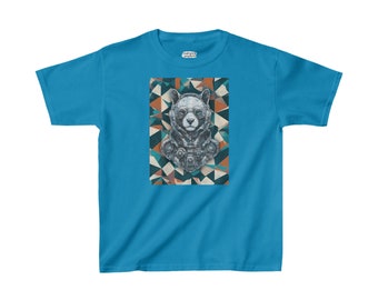 Camiseta de oso para niños, formas geométricas, camisa de oso genial, camisa de oso para niños, camisa de oso retro, camisa de oso cyborg, camisa de oso biomecánico