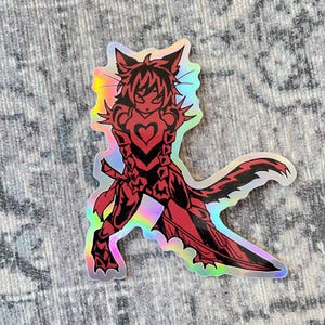 Red Heart Knight Catboy Holo Vinyl Sticker