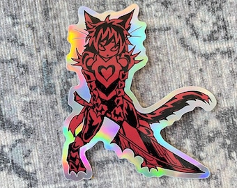 Red Heart Knight Catboy Holo Vinyl Sticker