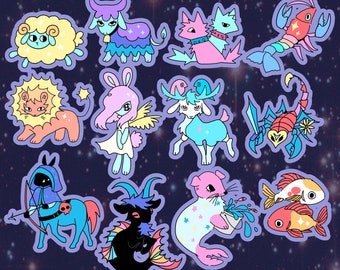 Doodle Zodiac Holo Vinyl Stickers