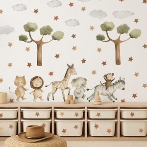 Wall stickers for children&#39;s room - Safari Animals, clouds, trees and stars A238