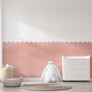 Scalloped  Watercolor Removable Fabric Half Wall / Kids room wallpaper / scallop wallpaper / boho nursery / scalloped half wall A190