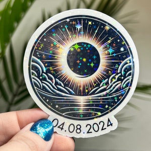 Solar Eclipse Holographic Sparkly Sticker 4.8.2024 Eclipse Souvenir Decal Solar Eclipse 2024 Sticker astronomy lover waterbottle sticker