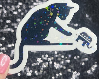 Cat Lady Holographic Sticker Kamala Walz Decal Anti Trump JD Vance Pro Choice Feminist Sticker Liberal Democrat Decal Minimalist Cat Decal