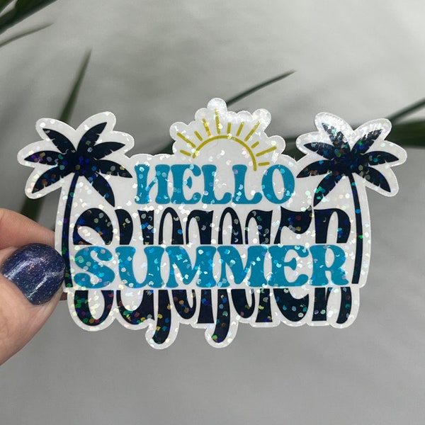 Hello Summer Retro Holographic Sparkly Sticker Beach Life Decal Boating Sticker Summer Vacation Ocean Life Sticker Family Cruise