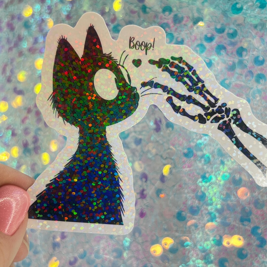 Boop Cat Skeleton Sticker Cute Spooky Holographic Sticker Funny ...
