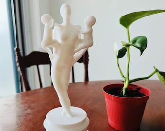 Mothers Day Gift - Sculpture Of Mother & Two Children Embrace, Black Or White, Figurine, Perfect Present For Beloved Mom, Home Decor