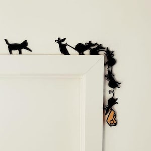Kreative Tür Ecke Zeichen Geschenkidee für Katzenliebhaber Home Office Dekor Katze und Maus Dekor Tür Topper
