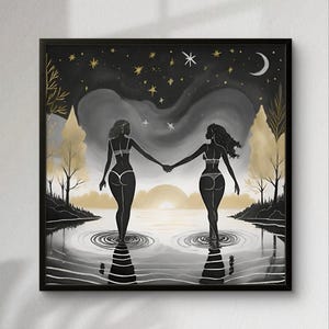 Lámina artística de pareja sáfica: Amor lésbico bajo las estrellas (Descarga digital)