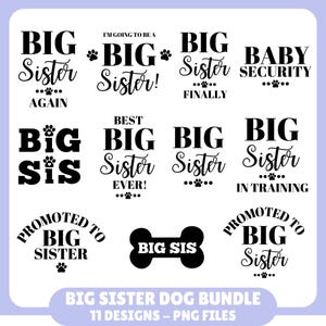 Große Schwester Hundebandana Bundle PNG, Hundeschwester, Hundebandana, Hund Baby Outfit, Hundegeschwister, digitaler Download, Schwangerschaftansage PNG