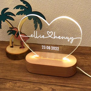 Heart-shape 3D LED Night Light with Two Names Date, Wedding Desk Lamp, Name Night Light, Romantic Gift for Couple, Christmas Gift