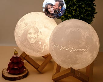 Custom Photo Moon Lamp, Personalized Moon Touch Night Light, 3D Printed Led Table Lamp, Lunar Desk Lamp, Wedding Gift, Valentine's Day Gift