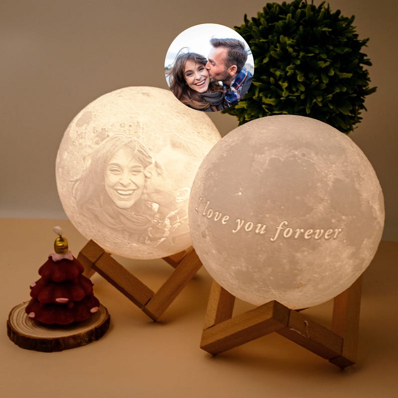 Lámpara de luna con foto personalizada, luz nocturna táctil personalizada, lámpara de mesa LED impresa en 3D, lámpara de escritorio lunar, regalo de boda, regalo de San Valentín