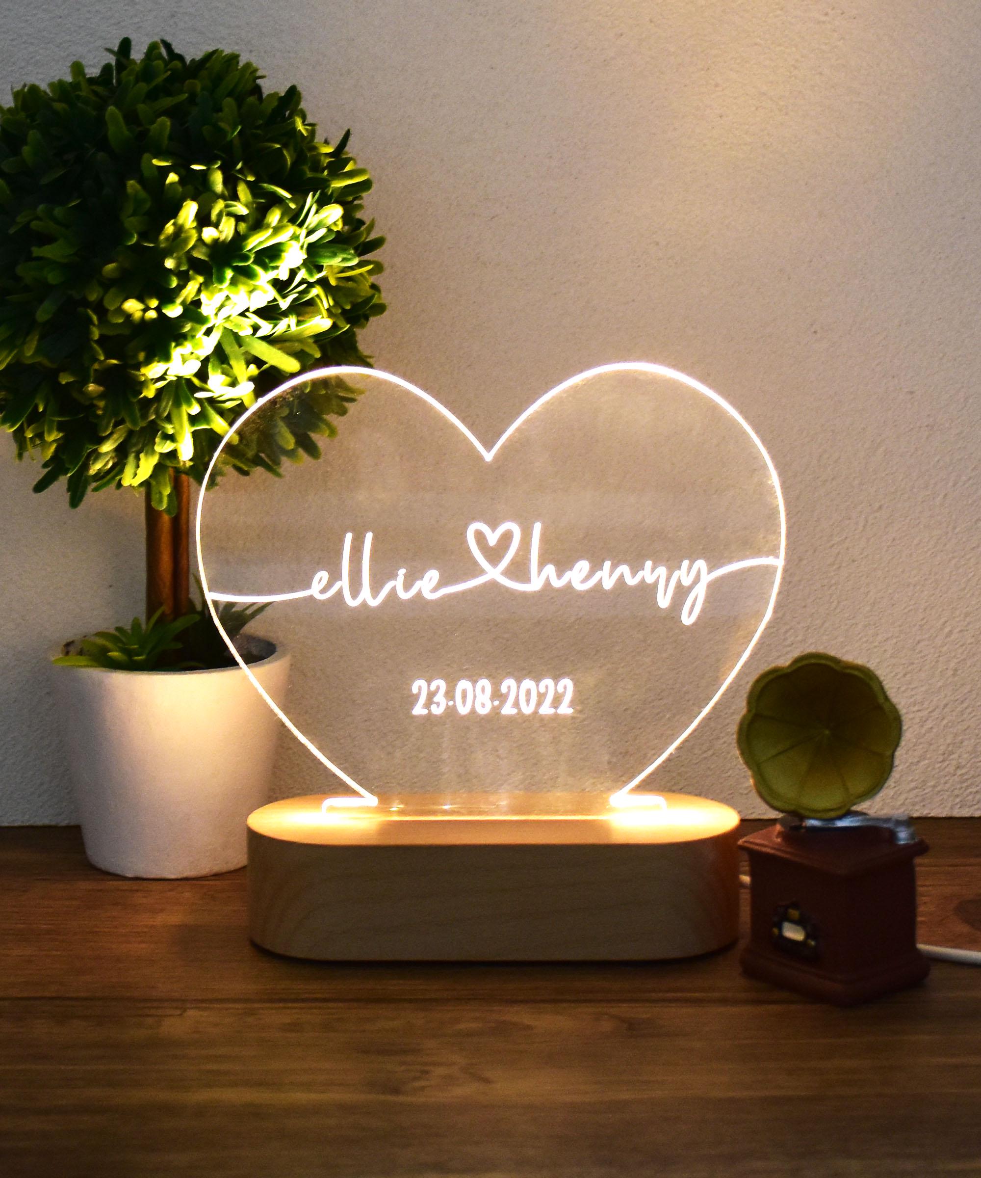 Led Nightlight Name Heart-shape 3D LED Night Light With Two Names Date, Wedding Desk Lamp ...