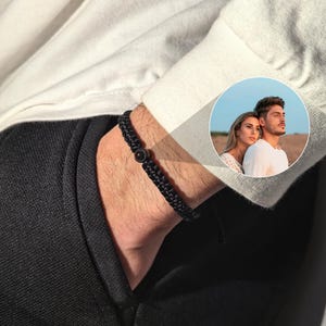 Fotoprojectiearmband, gepersonaliseerde fotoarmbanden, herdenkingsfotoarmband, gevlochten touwarmband, herenarmband, Vaderdagcadeau voor hem