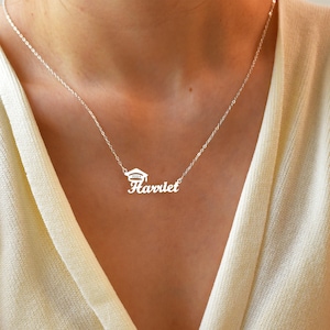 Personalized Graduation Name Necklace, 2025 Bachelor Cap Necklace, Custom Graduation Name Necklace, Grad Jewelry, High School, College Gift