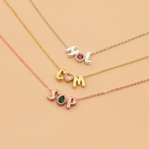 Collar con nombre personalizado y piedra de nacimiento, collar con inicial en 3D de oro, collar con letras minimalistas, joyería personalizada, regalo para ella