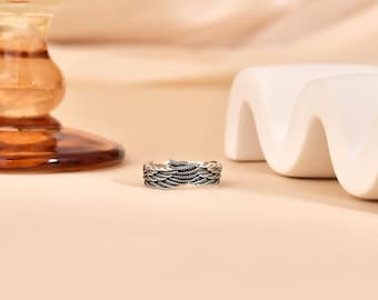 Vintage Angel Wings Ring, Guardian Angel Ring, Open Adjustable Ring, Hip Men Ring, Feather Band, Memorial Ring, Birthday Gift for Her