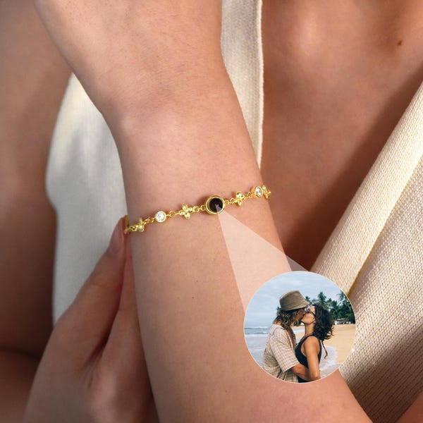 Pulsera con foto conmemorativa, pulsera con foto de proyección, pulsera con foto personalizada, pulsera con proyección para mujer, regalo de cumpleaños y Navidad para ella.